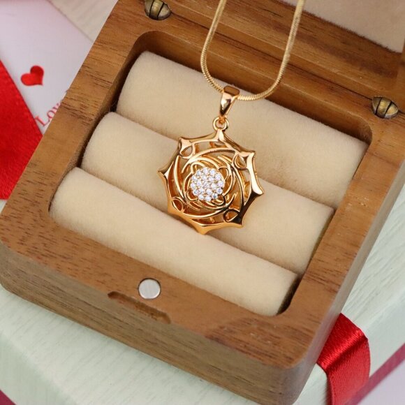 "Rose Gold Geometric Pendant with CZ Center Stylish Charm, XPPT1441 - Picture 9 of 13